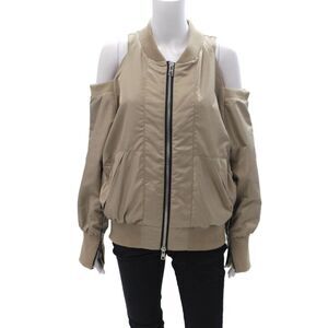 Daniel Patrick Womens Cold Shoulder Full Zipper Bomber Jacket Beige Size Small
